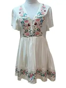 Show Me your Mumu White Floral Embroidery Betty Babydoll Dress Size S