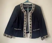 White House Black Market Navy Blue Beaded Blazer Jacket Size 14 MSRP $180