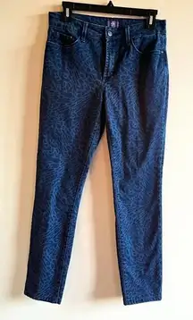 NYDJ Womens Leggings Size 6 Blue‎ Animal Print Skinny Leg 5 Pockets Jeggings
