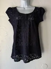Studio Y Shirt Y2k Small Lace Floral Cap Sleeve Semi Sheer Babydoll Top‎