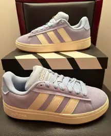 New Adidas Grand Court Alpha 00s Blue Suede Lace Up Sneakers  Women's 8.5