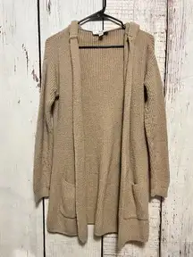 Magaschoni Knit Open Button Pocket Hooded Oversized Cardigan / Tan / Size Small