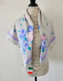 Floral Scarf with Purple and Blue Roses Square Neck Scarf New With Tags