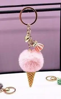 Soft Faux Fur Keychain Ice Cream Plush Key Ring Key Fobs Car Key for Women Girls