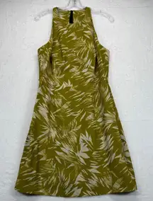 Jason Wu linen blend Silk trim Palm Print Halter Dress Green Size‎ 10 no belt