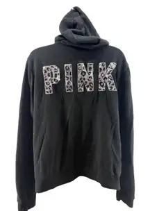 Victoria's Secret Pink Dog Logo Leopard Sequins Bling Black Full Zip Hoodie