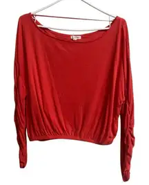 623. Silence + Noise Medium UO Orange off shoulder Ruched Long Sleeve Ribbed sem