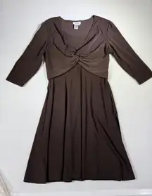 Coldwater Creek Brown Twist Front Midi Dress Women P12 3/4 Sleeve