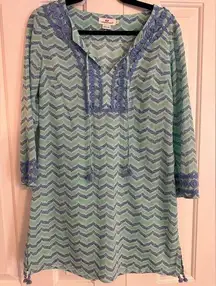 Vineyard Vines Whale Tail Chevron Print Tunic Cover Up Cotton Blue Size Small