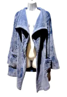 HUE Blue Plush Fleece Open Front Shawl Cardigan S/M