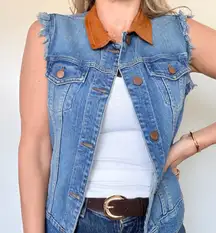 J Brand Denim Vest with Leather Collar