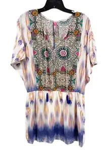 Plenty by Tracy Reese Boho Tunic Dress Cover Up Size S Embroidered Print Resort