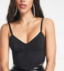 ASOS Design Black Crystal Stud Hot Fix Corset Top Size 12