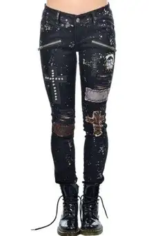 Tripp NYC  Daang Goodman Patched Studded Paint Distressed Jeans Black 28