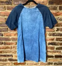 Topshop  Medium Dark Wash Blue Denim Short Sleeve Mini Jean Shift Dress Size 4