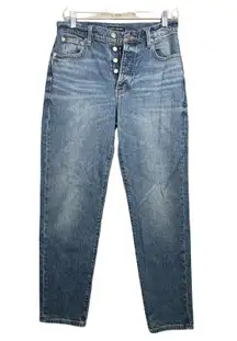 Lucky Brand High Rise Mom Jeans 4 27" Blue Button Fly Straight Leg Denim Casual