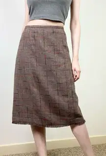 (18W) Vintage Sag Harbor Brown & Multicolor Tweed Fringe Hem Pencil Skirt