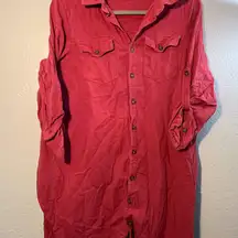 Over the Horizon Red Jean Jacket Button-Up Collared V Neck Pocketed SZ XL Top