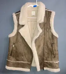 Joie Brown &Cream Shearling suede Vest Gorpcore oversized medium #737