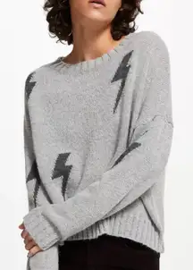 RAILS Perci Lightning Bolt Trendy Crewneck Wool Blend Sweater Medium Gray $165