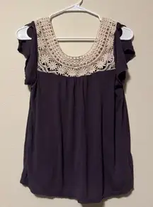 American Eagle Outfitters Purple Blouse with Crochet Detail