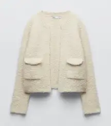 ZARA BOUCLÉ KNIT CARDIGAN  ECRU - REF. 4331/171‎ Small