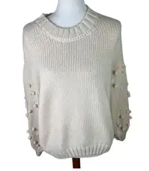 Miami Francesca’s Ivory/Cream Bubble Pom Pom Sleeve Pullover Sweater Size M