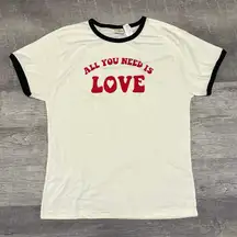 Oat Collective NEW All You Need Is Love Ringer Tee Womens XL Ivory Short Sleeve