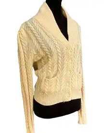 Vintage Neiman Marcus 100% Shetland Wool Cable Knit Cardigan Size Medium