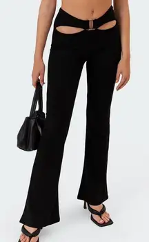 ✨Edikted Black Cut Out Buckle Flare Pants Y2K Sexy Clubwear Party Rave Women's S