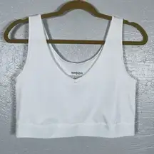 TomboyX Women XL White V Neck Compression Top Medium Support Lined Bra Minimizer