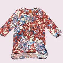 TRACY Negoshian Tunic Top Size Large Red Blue Gold Beach Colorful