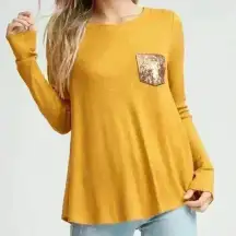 9. Mustard Thermal‎ Top with Sequin Pocket and Buttons
