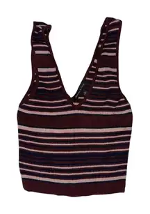 Kendall & Kylie Burgundy Striped Knit Crop Top V-Neck Sleeveless‎ Tank