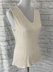 White House Black Market women M V-cut stripe hi low tank top tan white 