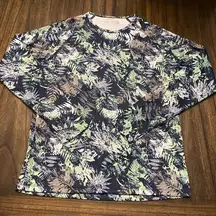 Reel Life blue and green leaf pattern rash guard size Large