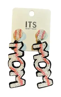 Baseball‎ Mom Earrings White Red Black Sparkle Drop Dangle Sports Jewelry New