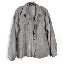 Gray Corduroy Velvet Button Down Lightweight Shacket Shirt Large L