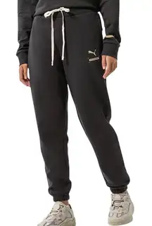 Puma Speckled Drawstring Logo Pocket Jogger Sweatpants Phantom Black Size Large