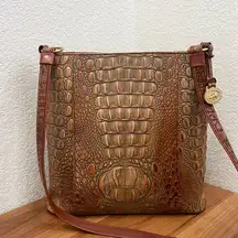 Brahmin Vintage  Pecan Toasted Almond  Embossed Croc Leather Shoulder Purse Bag