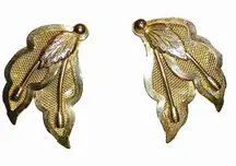 Motif Leaf Earrings Vintage Gold Tone Clip On 1950 Mesh Botanical Multi Layered