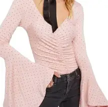 Free People  Top What a Babe Bell Sleeve Polka Dot Top Pink Size Medium