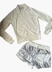 Athleta Cream Set Women’s Ribbed Jacket Sz XS & Shorts Size XS