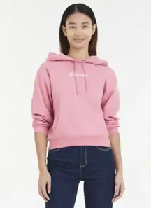 Glossier Original Pink Fleece Lined Hoodie Sweatshirt with Kangaroo Pocket, size S