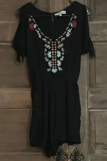 Almost‎ Famous Romper Jumpsuit Size Small Short Sleeve Black Embroidered