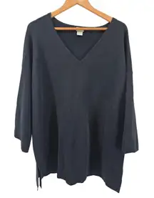 Chicos Travelers Navy Blue V Neck 3 Quarter Sleeve Knit Sweater Top Size 3 XL