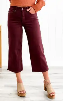 Judy Blue Jeans High Rise Cropped Wide Leg Jean in Oxblood Burgundy Size 28 | 6