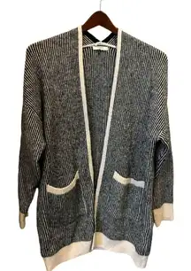 FRNCH long open front black‎ and white/cream sweater