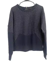 J. Crew Navy Blue Striped Cozy Cotton Blend Pullover Sweatshirt Women Sz L