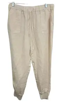 Joie Linen Blend Jogger Pants Womens Medium Beige Drawstring Elastic Waist